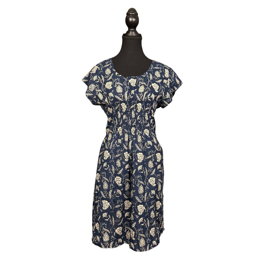 Alchemy Organic Cotton Navy Floral Dress Large Boho Lightweight Sustainable